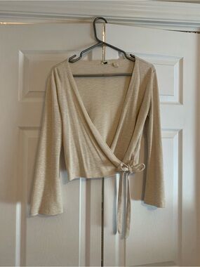 Roxy Cream Wrap-Style Long Sleeve Top